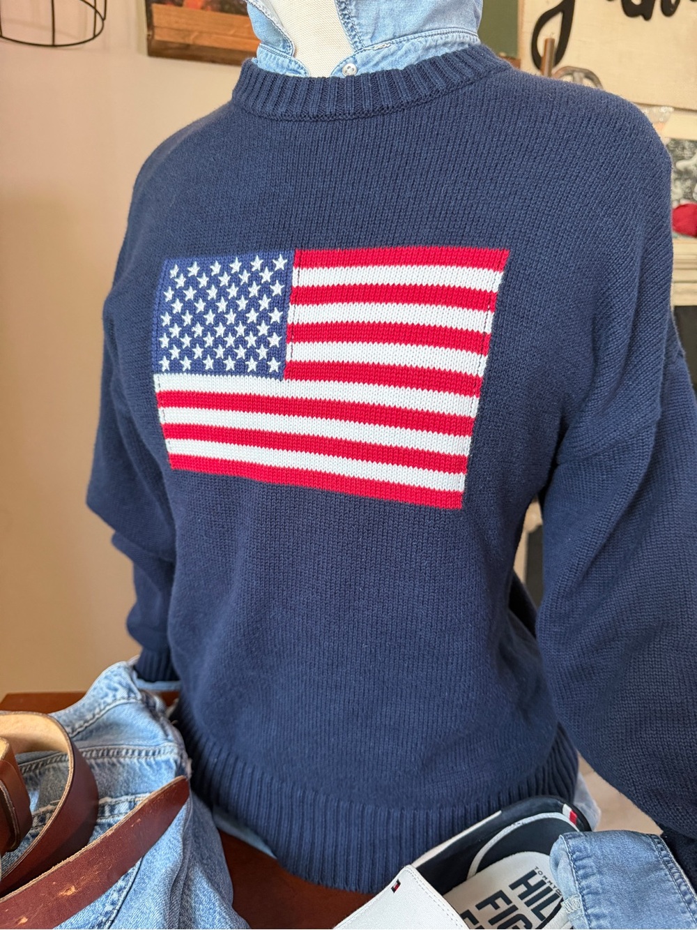Aeropostale American Flag Oversized Sweater XS Navy Americana Preppy